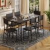 7-Piece Dining Table for 4-6, 63” Large Extendable Dining Table Set for 6, Kitchen Table Set for Apartment and Living Room, Black