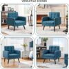 Yaheetech Mid-Century Accent Chairs, Modern Upholstered Living Room Chair, Cozy Armchair Button Tufted Back and Wood Legs for Bedroom/Office/Cafe, Navy Blue
