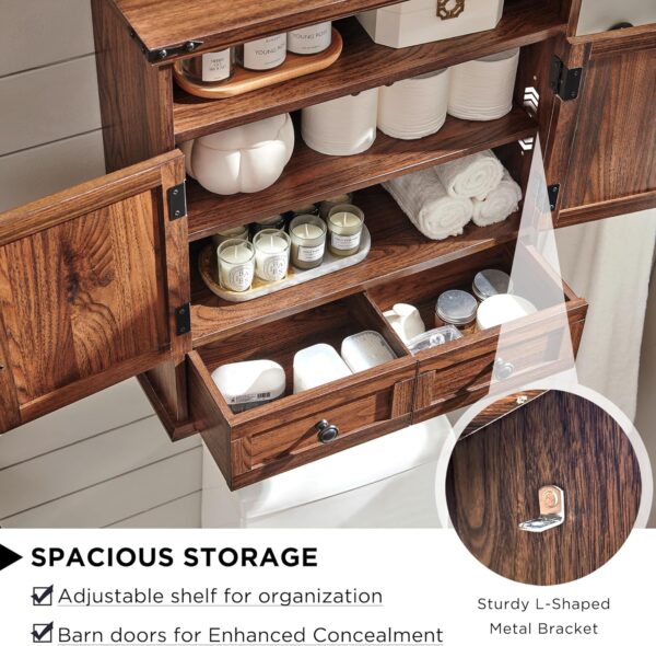 Bathroom Wall Cabinet, Farmhouse Medicine Cabinet, 24" Wide Bathroom Cabinet with Drawer, Adjustable Shelf, Double Barn Doors, Storage Cabinet for Bathroom, Kitchen, Living Room, Brown