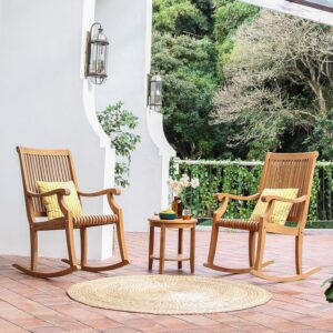Cambridge Casual Mosko Teak Wood 3 Piece Patio Rocking Conversation Set