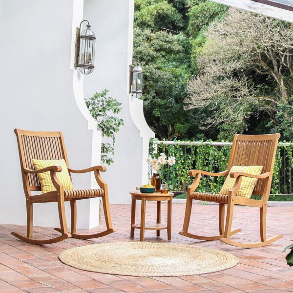 Cambridge Casual Mosko Teak Wood 3 Piece Patio Rocking Conversation Set