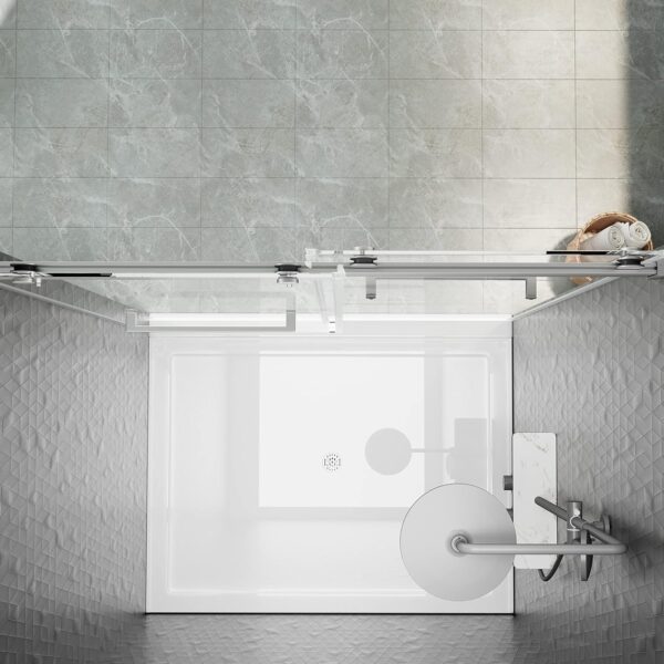 DELAVIN 44"-48" W x 75" H Frameless Shower Door, Double Sliding Shower Door, 5/16"(8mm) Clear Tempered Glass, Noiseless Shatterproof Glass Shower Door with Square Rail, Stainless Steel, Aluminum