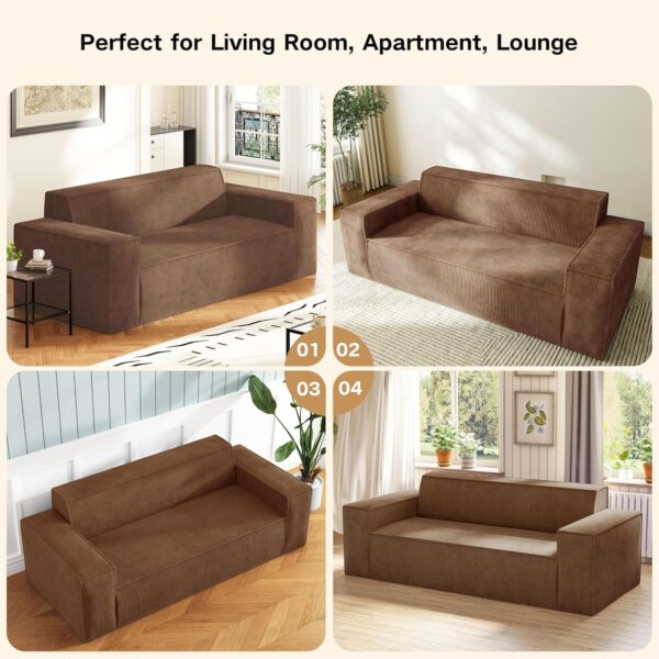 Sofa-in-a-Box, Memory Foam 3-Seater Couch, No Installation & Easy to Transport, Deep Seat Modern Sofa with Corduroy Fabric, Couch for Living Room, Bedroom, Apartment, Home Office, Brown
