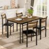 DKLGG Dining Table Set for 4, 43.3" Dining Room with 4 Upholstered PU Leather Chairs, Modern Wood Table and Chairs Set, 5-Piece Dinette Breakfast Nook, Small Places, Brown