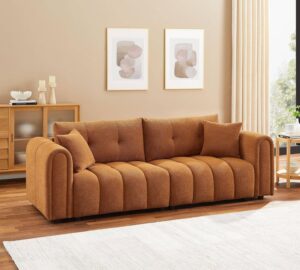 91.5" Modern Boucle Sofa with Deep Seat, Comfortable Upholstered Tufted Cloud Couch, Modern 3 Seater Couches for Living Room, Bedroom, Apartment, Office (Curry)