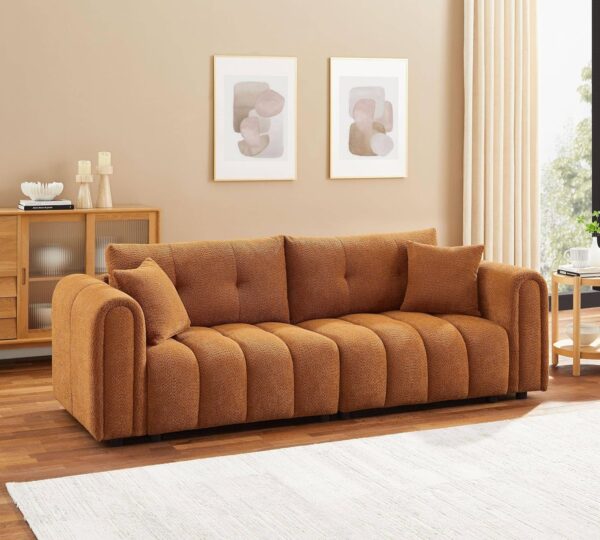 91.5" Modern Boucle Sofa with Deep Seat, Comfortable Upholstered Tufted Cloud Couch, Modern 3 Seater Couches for Living Room, Bedroom, Apartment, Office (Curry)