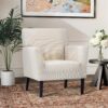 COLAMY Accent Chair, Modern Linen Accent Barrel Chair with Solid Rubberwood Legs, Comfy and Soft Armchair for Living Room, Bedroom, Reception Room, Office, Beige