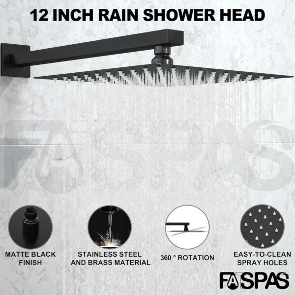 Shower System with Tub Spout, Wall Mounted Shower Faucet Set for Bathroom with 12 Inch Rain Shower Head and Handheld Shower Head Set, Matte Black