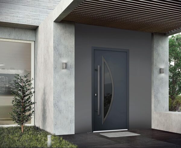 VDOMDOORS Front Exterior Prehung Glass Steel Door 36 x 80 inches Right-Hand/Deux 6501 Black Enamel/Lite and Stainless Inserts Single Modern Painted