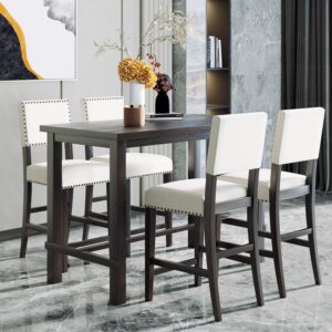 Merax 5 Piece Dining Table Set for 4,Counter Height Kitchen Table Set with One Rectangle Table and 4 Cushioned Chairs for 4 Persons Dining Room Table Set for Small Place