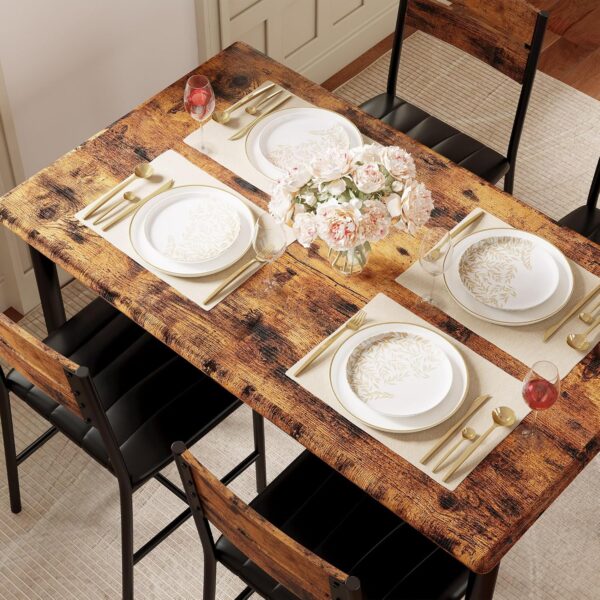 IRONCK Dining Table Set for 4, Wood Kitchen Table with Upholstered Chairs Dinning Table Set for Kitchen & Dining Room, Compact Dining Set for Small Spaces, Rustic Brown
