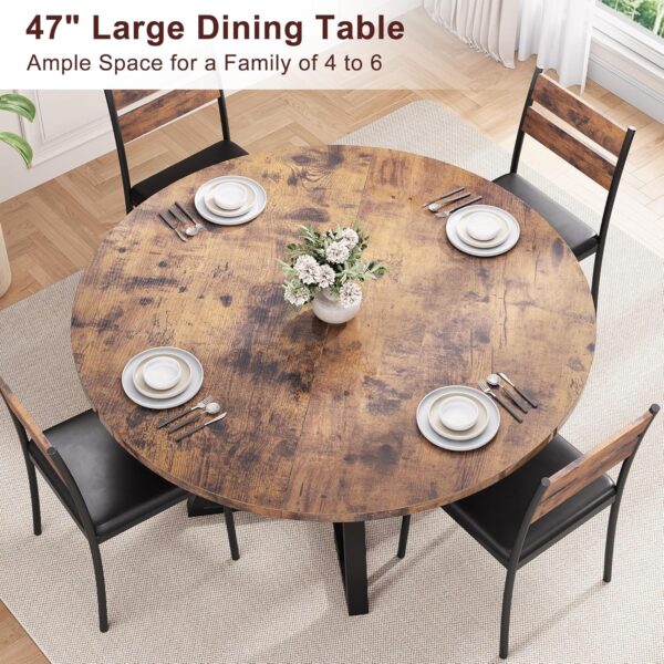 9189UOEYtbL._AC_SL1500_.jpg Round Dining Table for 4, Kitchen Table, Dining Table, Circle Table, Round Pedestal Dining Table, Dining Room Table, Dinner Table,Space Saving Wood Kitchen & Dining Room Tables, 47In, Rustic Brown