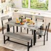 AWQM 6-Piece Dining Set, Modern Dining Table Set for 4-6,Kitchen Table Set with Chairs and Bench,Dining Room Table Set with Metal Frame & MDF Board, Table & Chairs Set for Small Space,Apartment,Grey