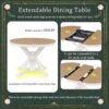 5 Piece Extendable Dining Table Set, Farmhouse Kitchen Table Set with 4 Upholstered Chairs, Solid Wood Table and Chairs Set for Kitchen, Dining Room, White