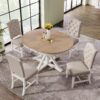 5 Piece Extendable Dining Table Set, Farmhouse Kitchen Table Set with 4 Upholstered Chairs, Solid Wood Table and Chairs Set for Kitchen, Dining Room, White