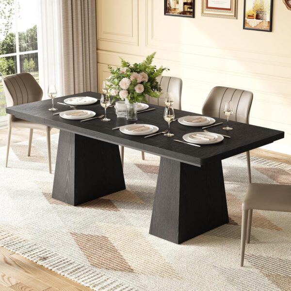 LITTLE TREE Dining Table for 6 People, Wooden Dining Table, Rectangle Table with Heavy Duty Legs, Modern Dining Table for Kitchen, Dining Room, Black