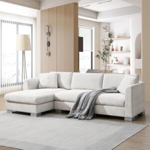 96 * 56" Modern Cloud Sectional Sofa,L-Shaped Luxury Couch Set with 2 Free Pillows,4-seat Chenille Indoor Furniture with Oversized Chaise for Living Room,Apartment,Office, Minsk Gray