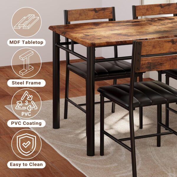 IRONCK Dining Table Set for 4, Wood Kitchen Table with Upholstered Chairs Dinning Table Set for Kitchen & Dining Room, Compact Dining Set for Small Spaces, Rustic Brown