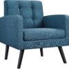 Yaheetech Mid-Century Accent Chairs, Modern Upholstered Living Room Chair, Cozy Armchair Button Tufted Back and Wood Legs for Bedroom/Office/Cafe, Navy Blue