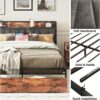 LIKIMIO Queen Bed Frame, Storage Headboard with Charging Station, Platform Bed with Drawers, No Box Spring Needed, Easy Assembly, Vintage Brown and Gray