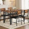 IRONCK Dining Table Set for 4, Wood Kitchen Table with Upholstered Chairs Dinning Table Set for Kitchen & Dining Room, Compact Dining Set for Small Spaces, Rustic Brown