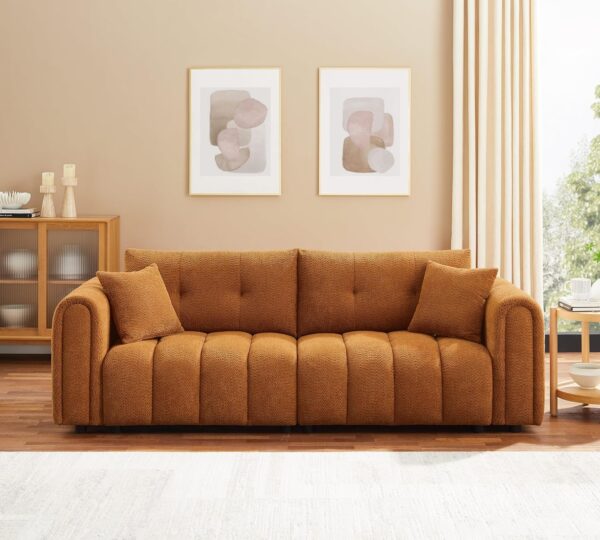 91.5" Modern Boucle Sofa with Deep Seat, Comfortable Upholstered Tufted Cloud Couch, Modern 3 Seater Couches for Living Room, Bedroom, Apartment, Office (Curry)