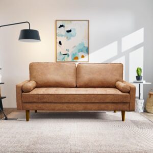 70" Loveseat, Covered in Durable Leathaire Faux Sofa, Small Sofa, Sofa Bed, Sleeper Sofa, Loveseat, Vintage-Inspired, Sofa Cama, Couches for Living Room, Bedroom (Brown)