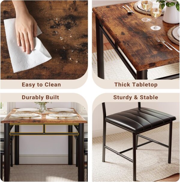 IRONCK Dining Table Set for 4, Wood Kitchen Table with Upholstered Chairs Dinning Table Set for Kitchen & Dining Room, Compact Dining Set for Small Spaces, Rustic Brown