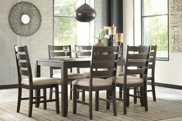 Signature Design by Ashley Rokane 20" Dining Room Table Set with 6 Upholstered Chairs, Brown
