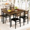 DKLGG Dining Table Set for 4, 43.3" Dining Room with 4 Upholstered PU Leather Chairs, Modern Wood Table and Chairs Set, 5-Piece Dinette Breakfast Nook, Small Places, Brown