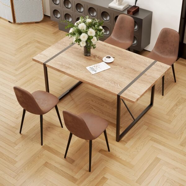 Dining Table Set for 4, Modern 55'' Wood Dining Table, Fabric Dining Chairs 4,Table and Chairs Set of 4,Ideal for Kitchen Dining Room