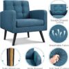 Yaheetech Mid-Century Accent Chairs, Modern Upholstered Living Room Chair, Cozy Armchair Button Tufted Back and Wood Legs for Bedroom/Office/Cafe, Navy Blue