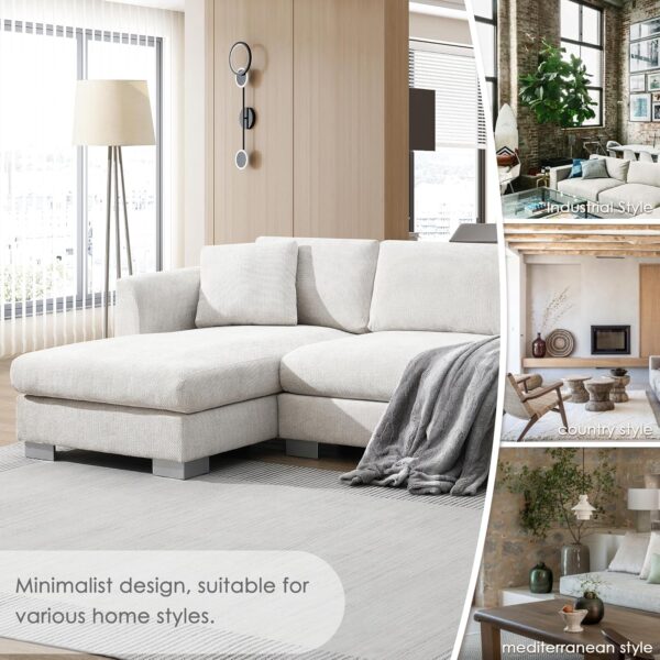 96 * 56" Modern Cloud Sectional Sofa,L-Shaped Luxury Couch Set with 2 Free Pillows,4-seat Chenille Indoor Furniture with Oversized Chaise for Living Room,Apartment,Office, Minsk Gray