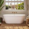 FerdY Nauru 67" Acrylic Freestanding Bathtub, Ergonomic Lightweight Classic Oval Soaking Bathtub with Toe-Tap Chrome Drain, Classic Slotted Overflow, Glossy White