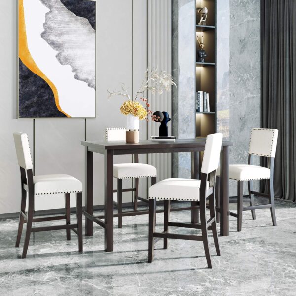 Merax 5 Piece Dining Table Set for 4,Counter Height Kitchen Table Set with One Rectangle Table and 4 Cushioned Chairs for 4 Persons Dining Room Table Set for Small Place