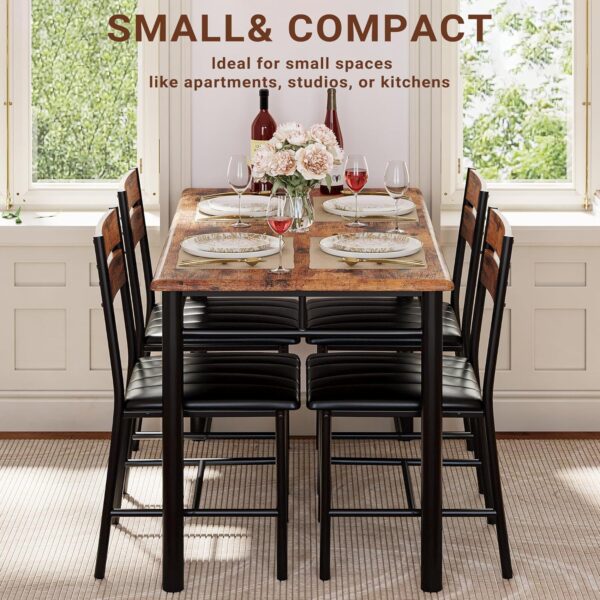IRONCK Dining Table Set for 4, Wood Kitchen Table with Upholstered Chairs Dinning Table Set for Kitchen & Dining Room, Compact Dining Set for Small Spaces, Rustic Brown