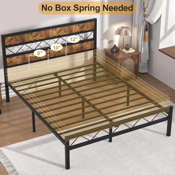 VECELO Queen Metal Platform Bed Frame with Rustic Vintage Wooden Headboard, Heavy Duty Metal Slats Support, Platform Mattress Base No Box Spring Needed, No Noise, Easy Assembly，Brown