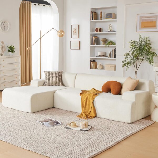 107" Modular Sectional Sofa, Sponge Sectional Sofa Couch for Living Room, High Density Sponges Cloud Couch,Modular L-Shape Sofa Couch with Chaise, (Beige)