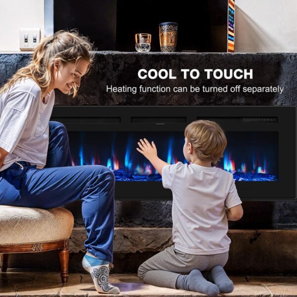 60 inch Electric Fireplace in-Wall Recessed and Wall Mounted with Remote Control, 1500/750W Fireplace Heater (60-99°F Thermostat) with 12 Adjustable Color, Timer, Log and Crystal