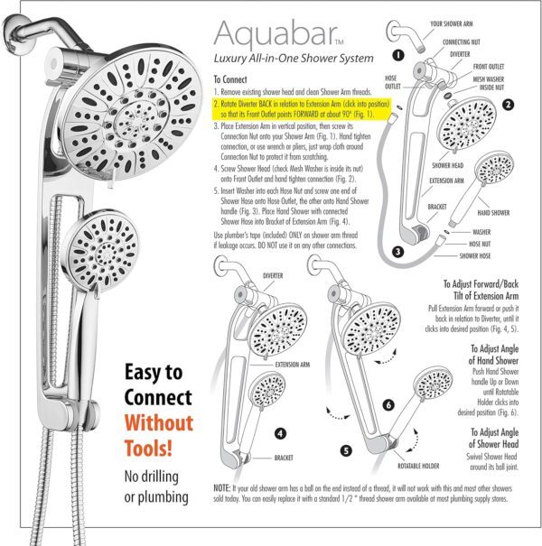 AquaDance High-Pressure 48-mode 3-way Shower Spa Combo with Adjustable 18" Extension Arm for Easy Reach & Mobility Enjoy Luxury 7" Rain & Handheld Shower Head Separately or Together-All-Chrome Finish