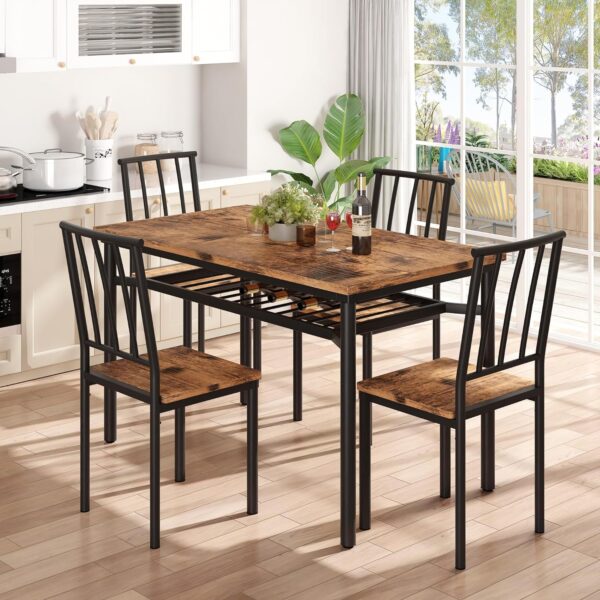 Kitchen Table Chairs Set of 4, Dining Table Set with Storage, Rectangular Table and Chairs Set for Small Spaces/Kitchen, 47'', Brown