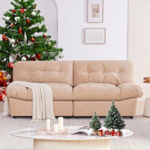 80" Chenille Cloud Deep Seat Sofas for Living Room, Modern Sofa Couch for Small Spaces, Cozy Comfy Loveseat with Solid Wood Frame, Pillow-Designed Armrest Loveseat, Khaki
