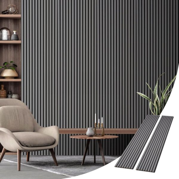 WVH Slatpanel Matte Gray Veneer – Acoustic 3D Textured Wood Panels for Walls & Ceilings | Decorative Panels for Homes, Offices & Studios | 2 x-94.49” x 12.8” | Veneer, MDF, Felt