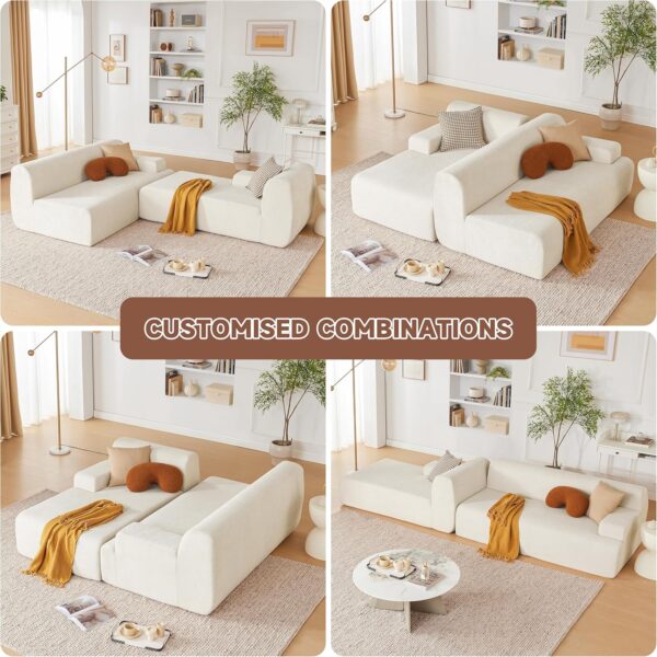 107" Modular Sectional Sofa, Sponge Sectional Sofa Couch for Living Room, High Density Sponges Cloud Couch,Modular L-Shape Sofa Couch with Chaise, (Beige)