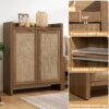 SICOTAS Shoe Cabinet, 24 Pair Shoe Storage Organizer Cabinet, 41" Tall Rattan Shoe Cabinet with Doors and Shelves, 6-Tier Farmhouse Boho Wooden Storage Cabinet for Entryway Hallway Closet