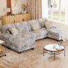 JUMMICO Sectional Couches for Living Room, U Shaped Couch with Chenille Fabric, 4 Seat Modern Sofa with Removable Pillows for Apartment and Small Space (Fabric, Grey)