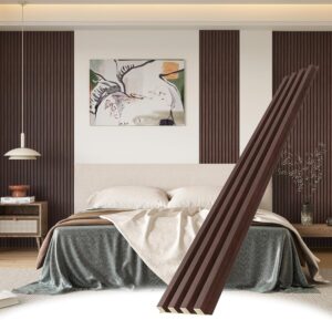 WPC Slat Wall Panels, 8 Pack Accent Slat Wood Slats for Wall and Ceilings, Acoustic Panels for Interior Wall Modern Décor, Walnut, 95 x 6 in