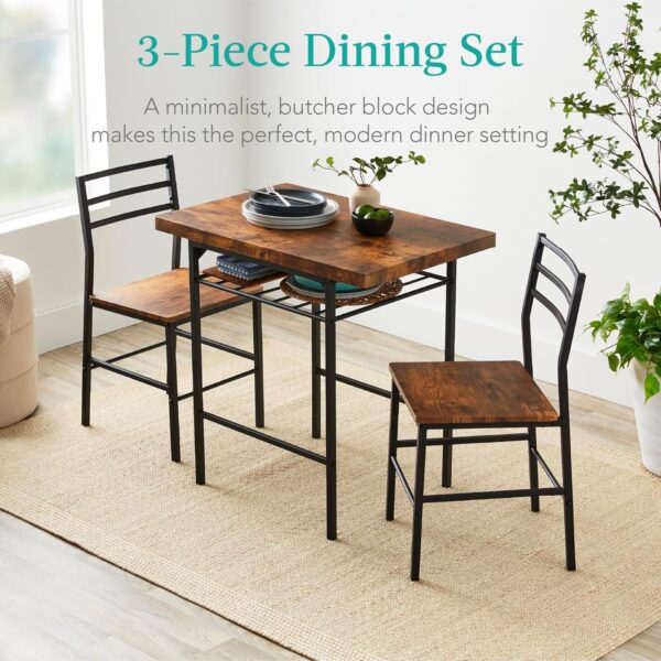 Best Choice Products 3-Piece Modern Dining Set, Space Saving Dinette for Kitchen, Dining Room, Small Space w/Steel Frame, Built-in Storage Rack - Brown