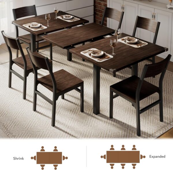 iPormis 7 Pieces Dining Table & Chairs Set for 4-6, 63" Extendable Kitchen Table and 6 Chairs, Dining Room Table with MDF Board & Metal Frame, Perfect for Small Space, Easy Clean, Espresso