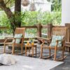 Cambridge Casual Mosko Teak Wood 3 Piece Patio Rocking Conversation Set